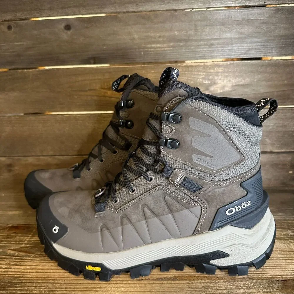 New‎ Womens Oboz Bangtail Mid Waterproof Taupe Insulated Snow Boots Size 7.5 M